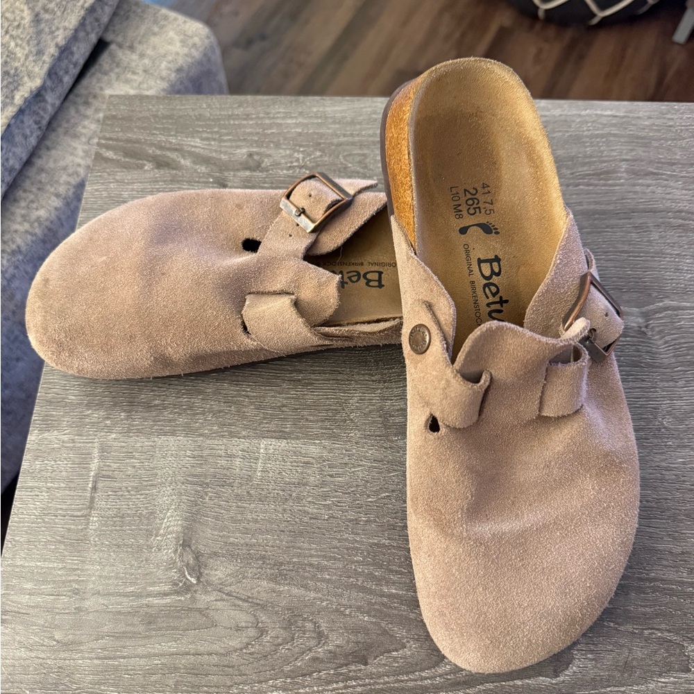Birkenstock Betula Tan Suede Clogs with Buckle